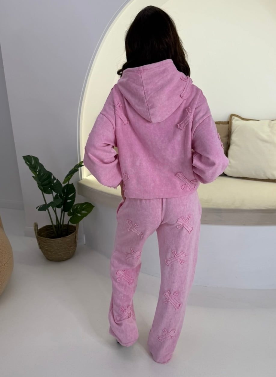 PINK ACID WASH OVERSIZE TRACKSUIT, STRAIGHT LEG/ LOUNGEWEAR