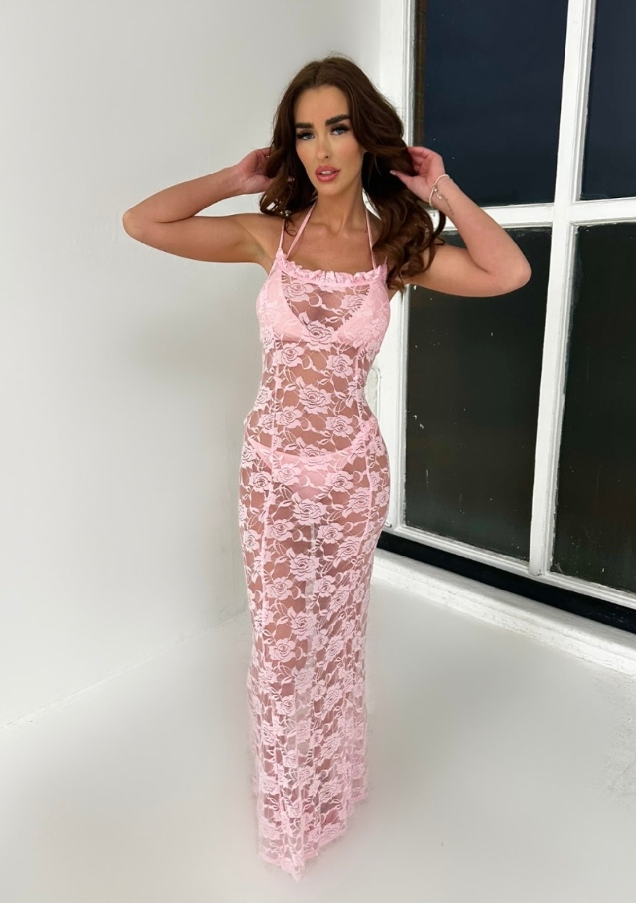 BABY PINK LACE MAXI DRESS, COVER UP, BEACH, IBIZA OUTFIT