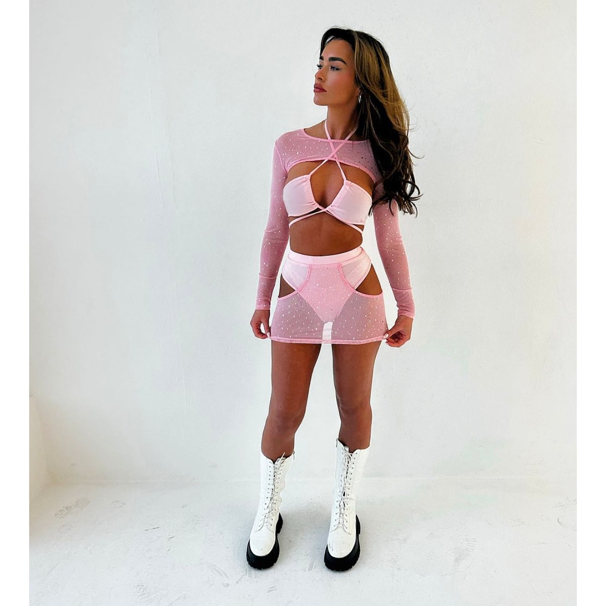 BABY PINK GLITTER FESTIVAL OUTFIT, RAVE OUTFIT, THREE PIECE
