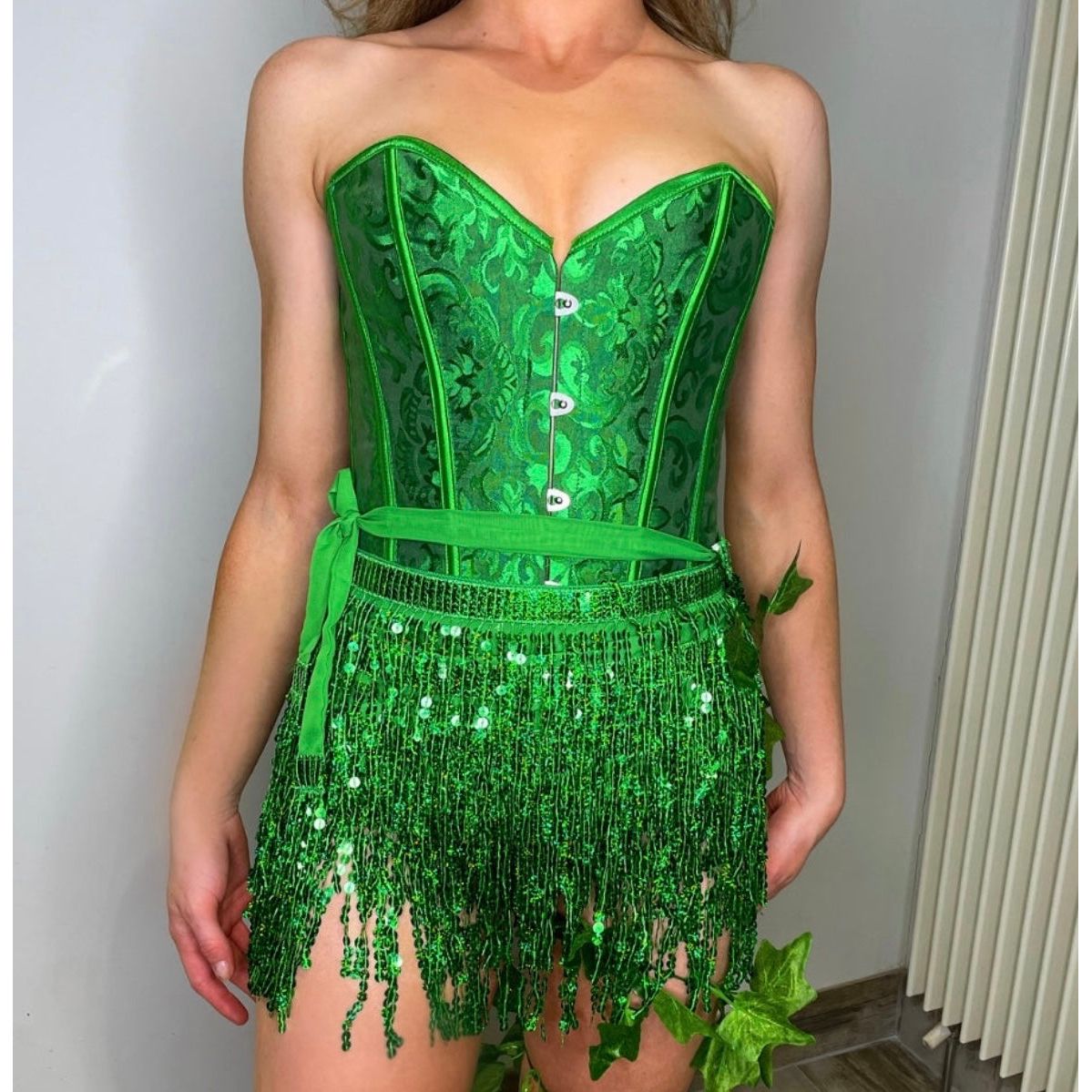 Womens poison ivy corset, green corset, lace up corset, Halloween outf