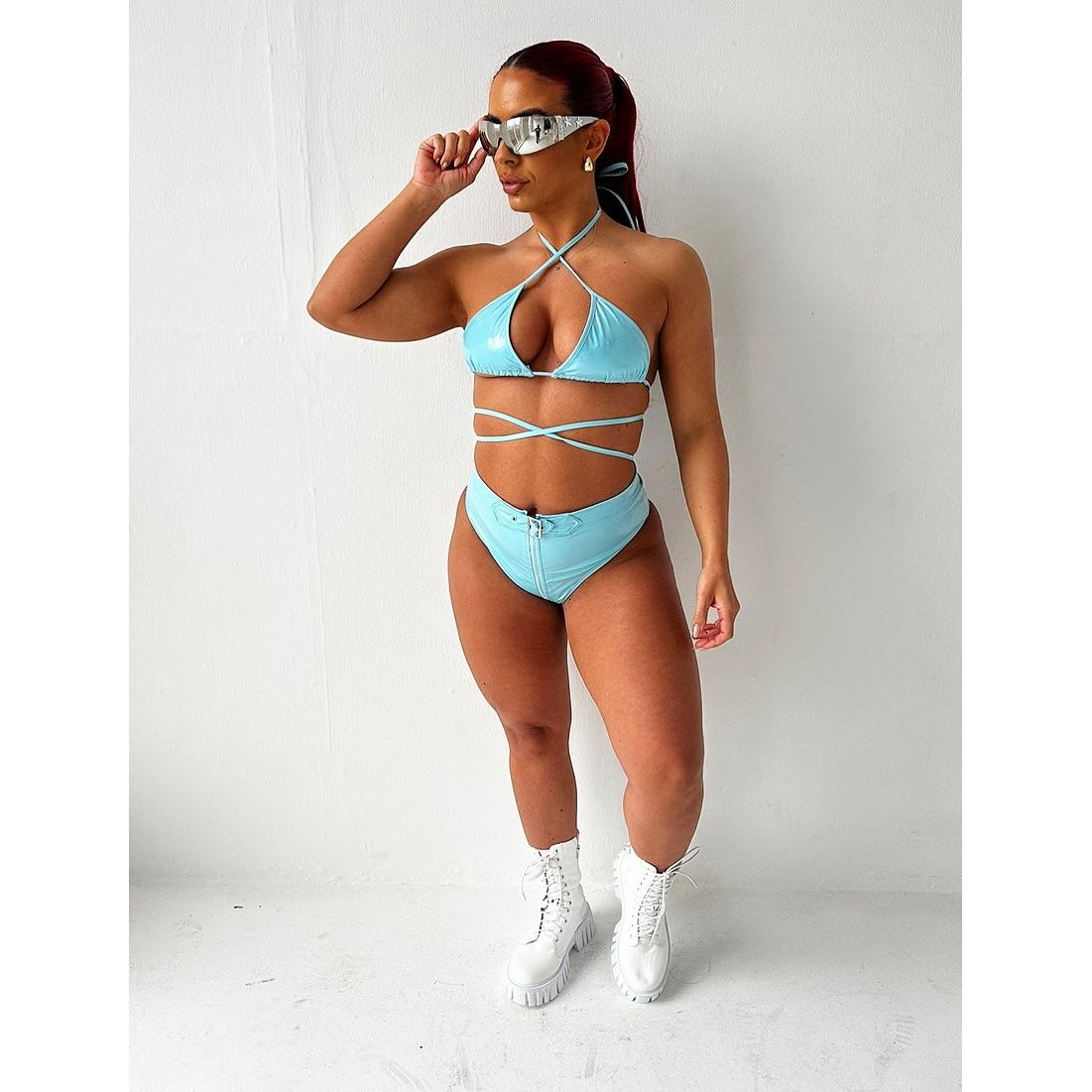 IBIZA SET BLUE RAVE OUTFIT, FESTIVAL OUTFIT, VINYL KNICKERS, BIKINI