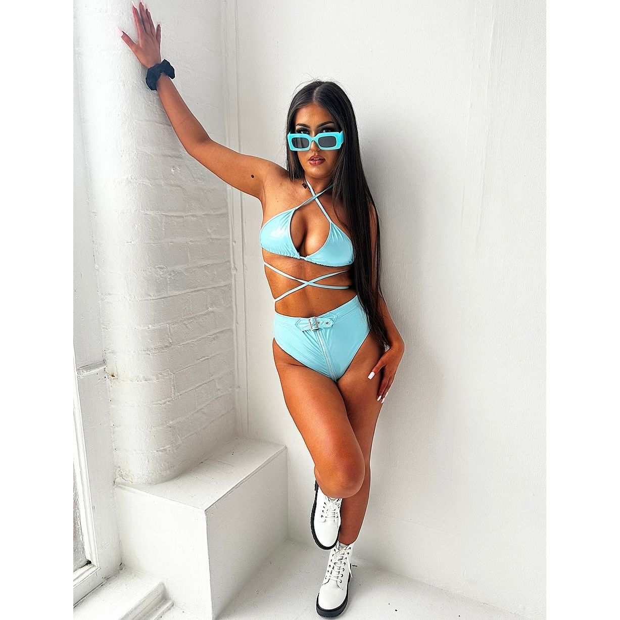 IBIZA SET BLUE RAVE OUTFIT, FESTIVAL OUTFIT, VINYL KNICKERS, BIKINI