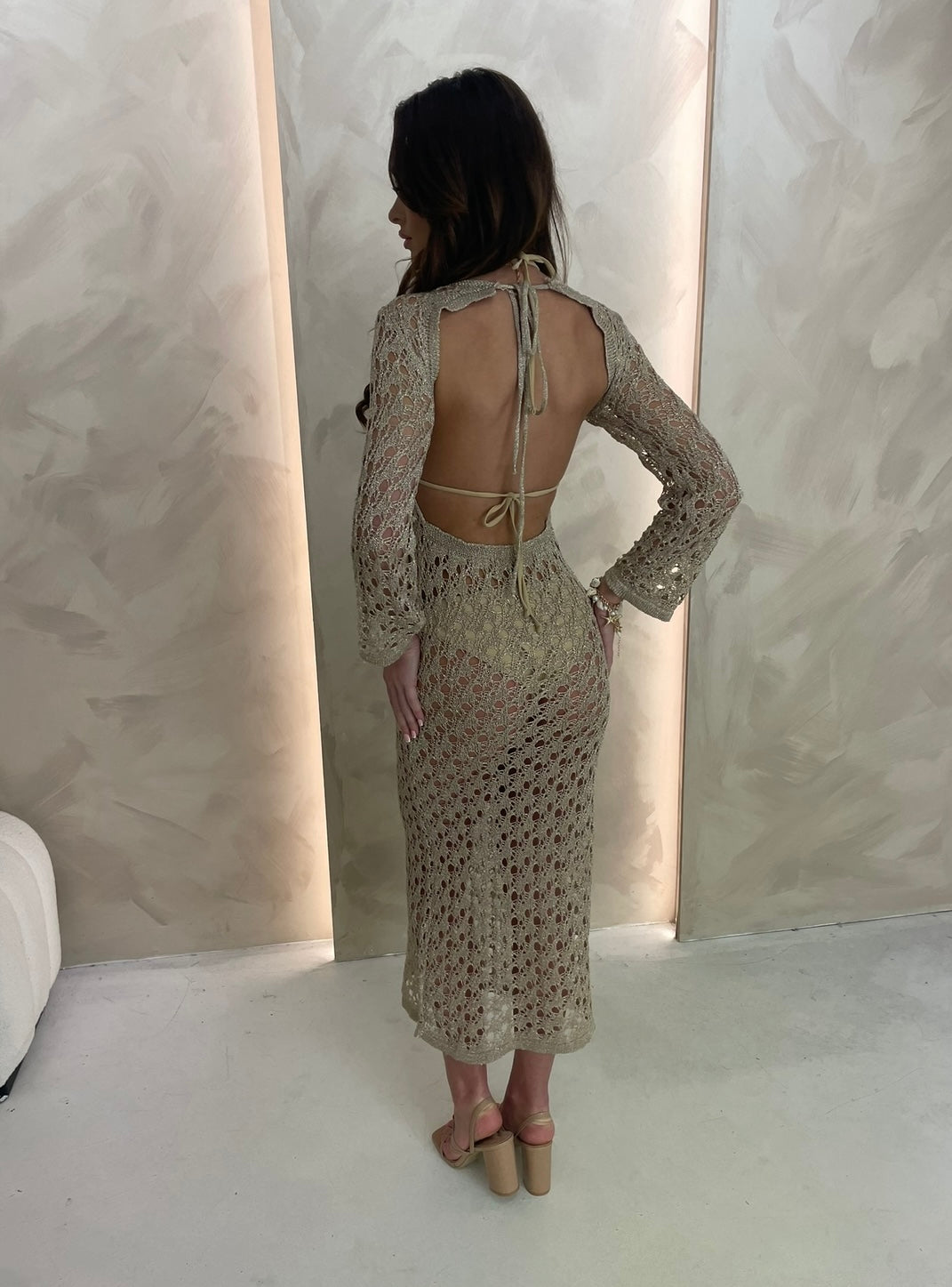 LONG SLEEVE CROCHET STYLE MAXI DRESS, IBIZA/ MARBELLA BEACH COVER UP