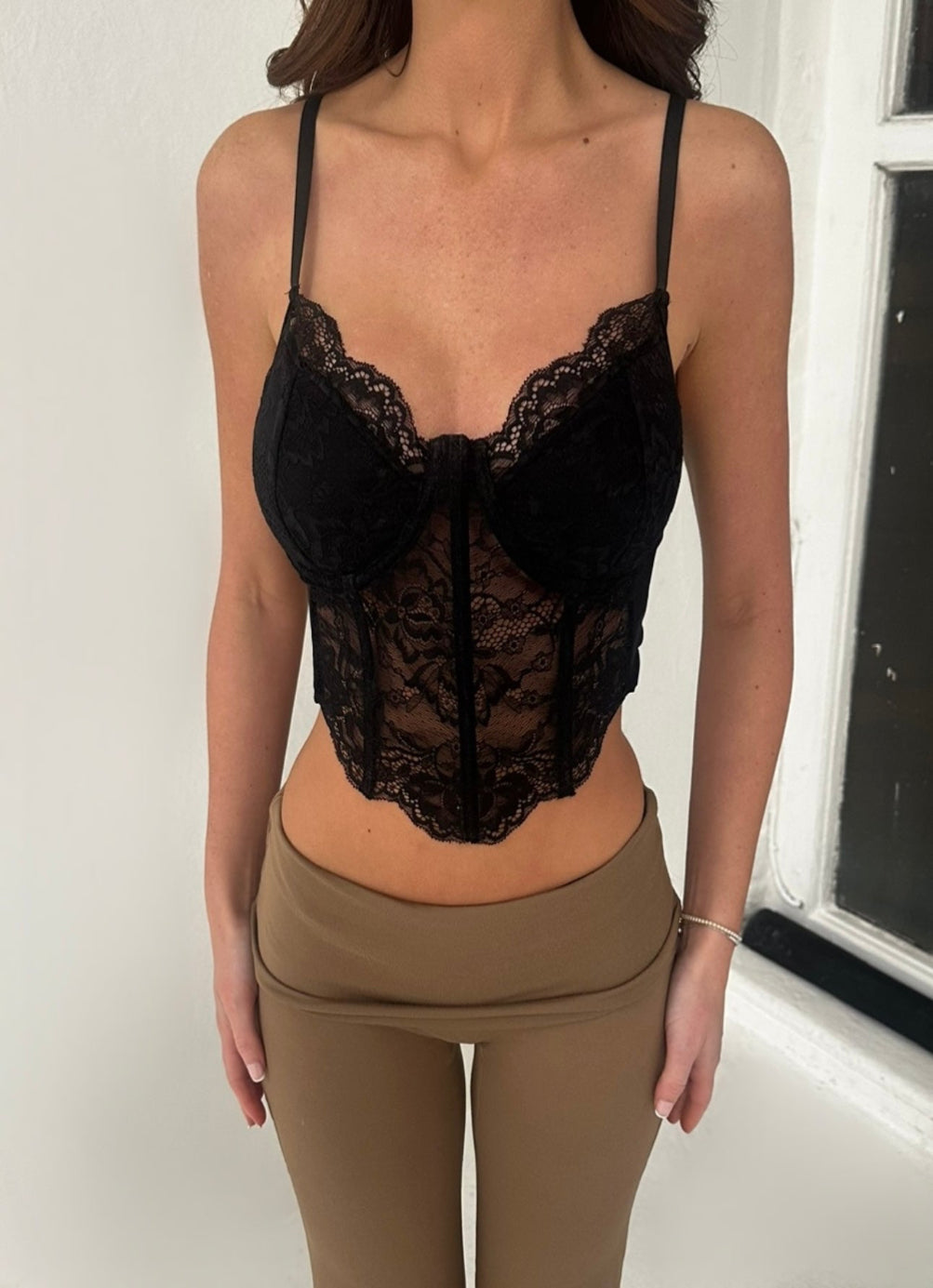 BLACK LACE CORSET CROP TOP, CASUAL TOP, CLUBBING OUTFIT