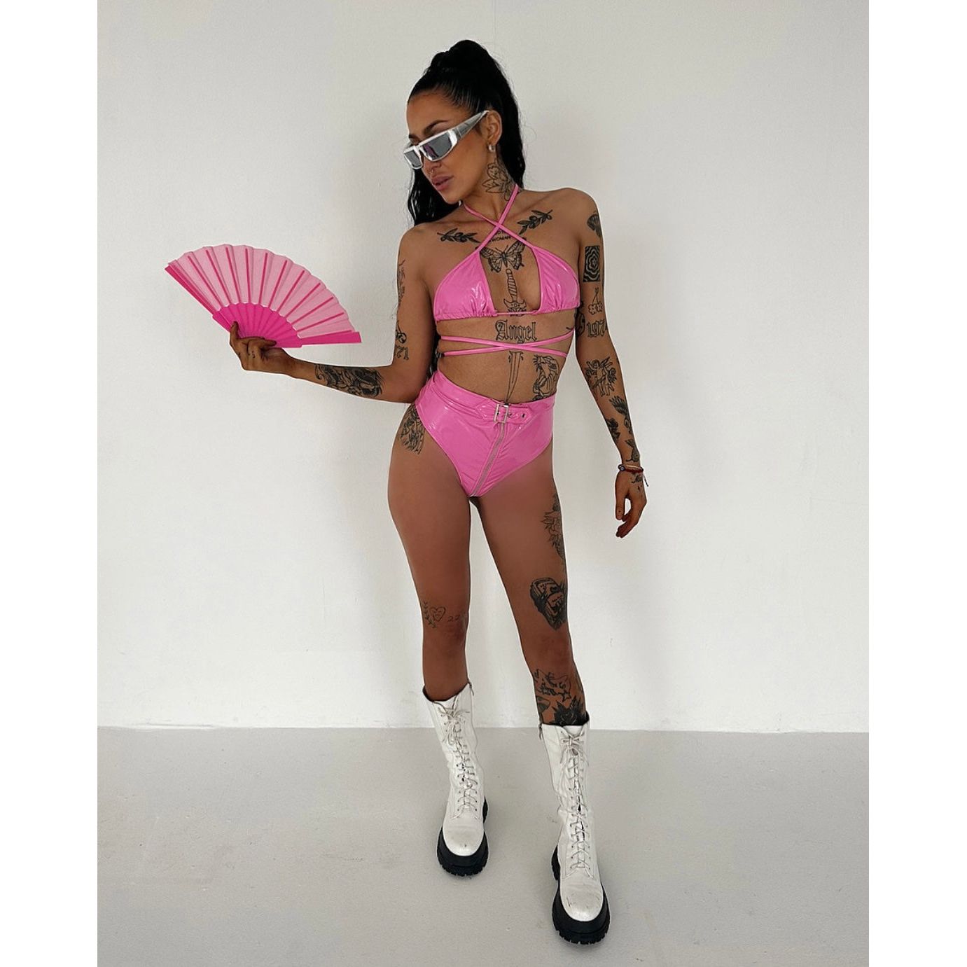 IBIZA SET PINK RAVE OUTFIT, FESTIVAL OUTFIT, VINYL KNICKERS, BIKINI