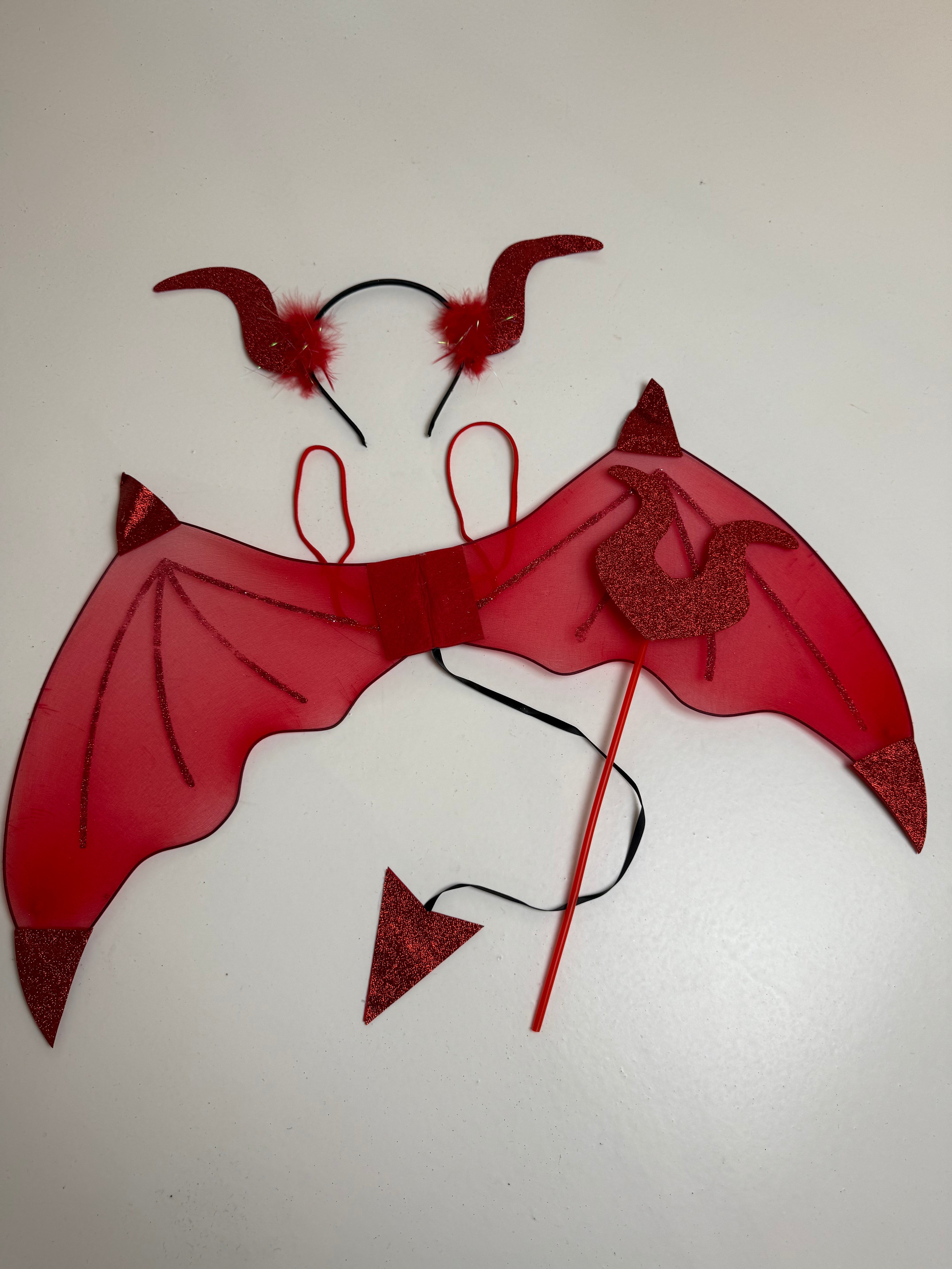 DEVIL HALLOWEEN SET, WINGS, FORK, HEADBAND