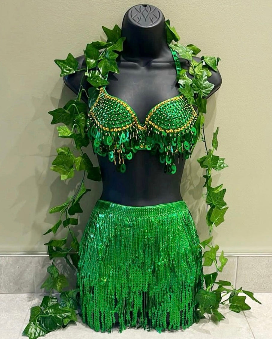 POISON IVY COSTUME, HALLOWEEN OUTFIT, FANCY DRESS, GREEN CORSET