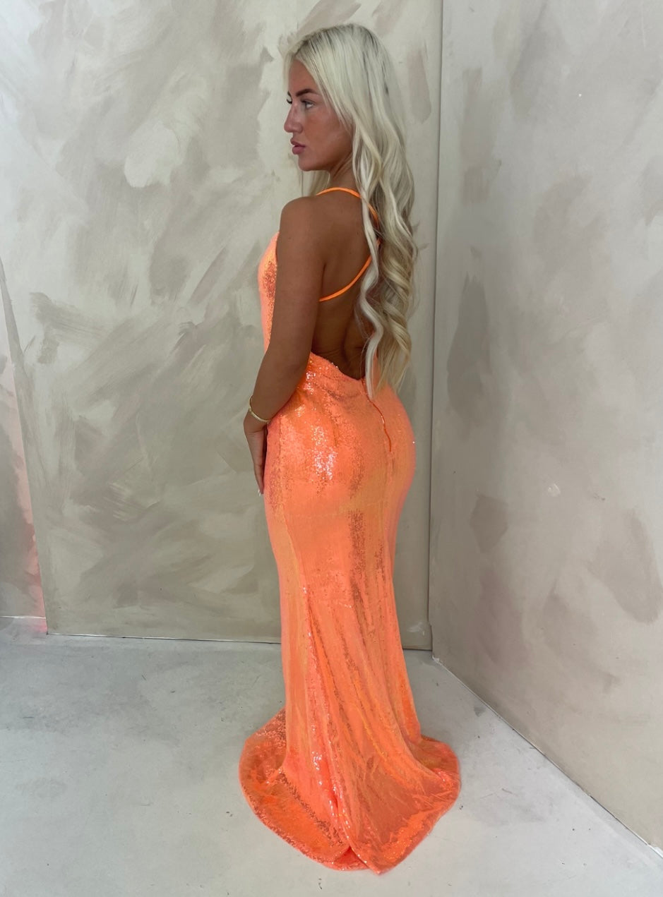ORANGE SEQUIN MAXI DRESS, SUMMER OUTFIT, IBIZA/ MARBELLA