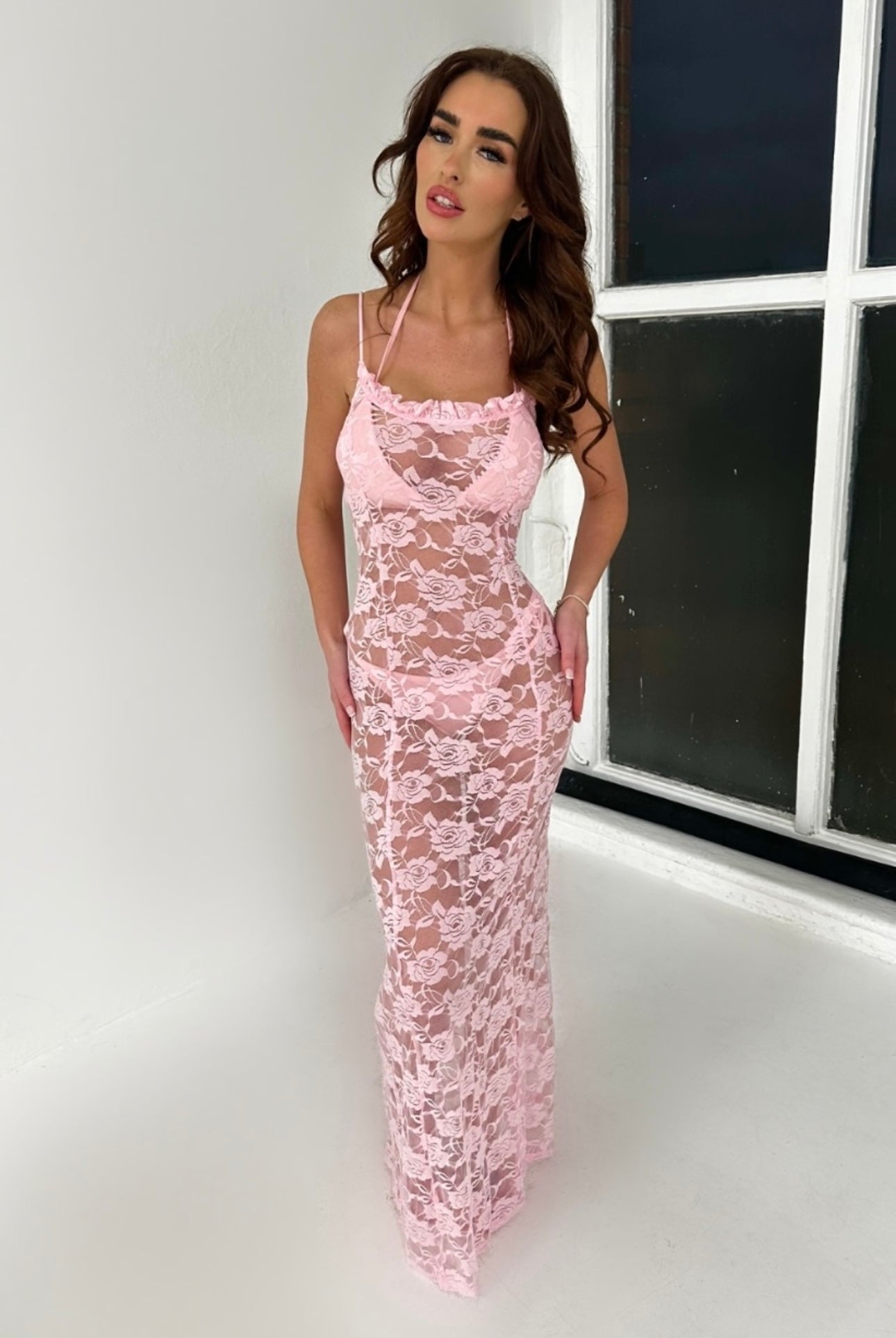 BABY PINK LACE MAXI DRESS, COVER UP, BEACH, IBIZA OUTFIT