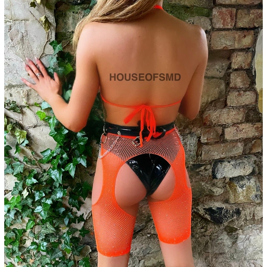 NEON ORANGE FISHNET TWO PIECE