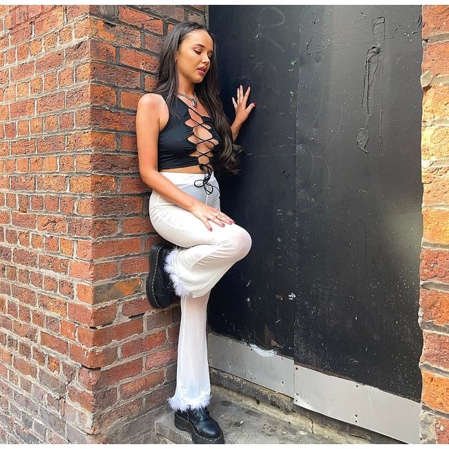 WHITE FLUFFY MESH TROUSERS