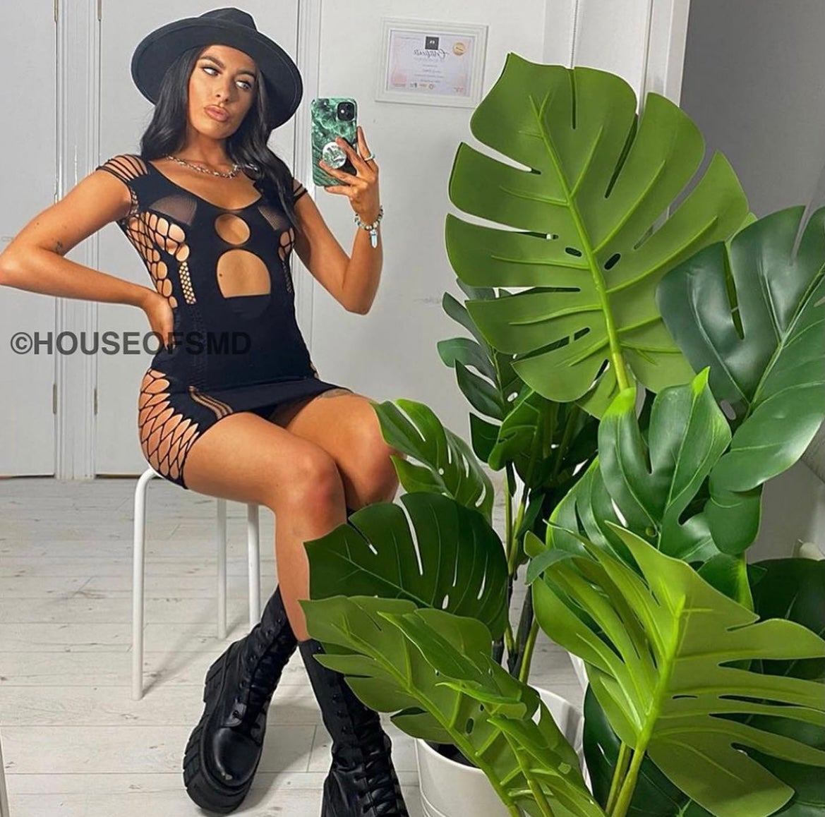 FISHNET CUT OUT DRESS - BLACK