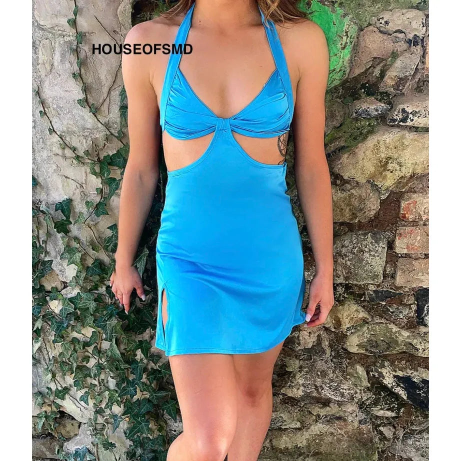 BLUE CUT OUT SLIP DRESS