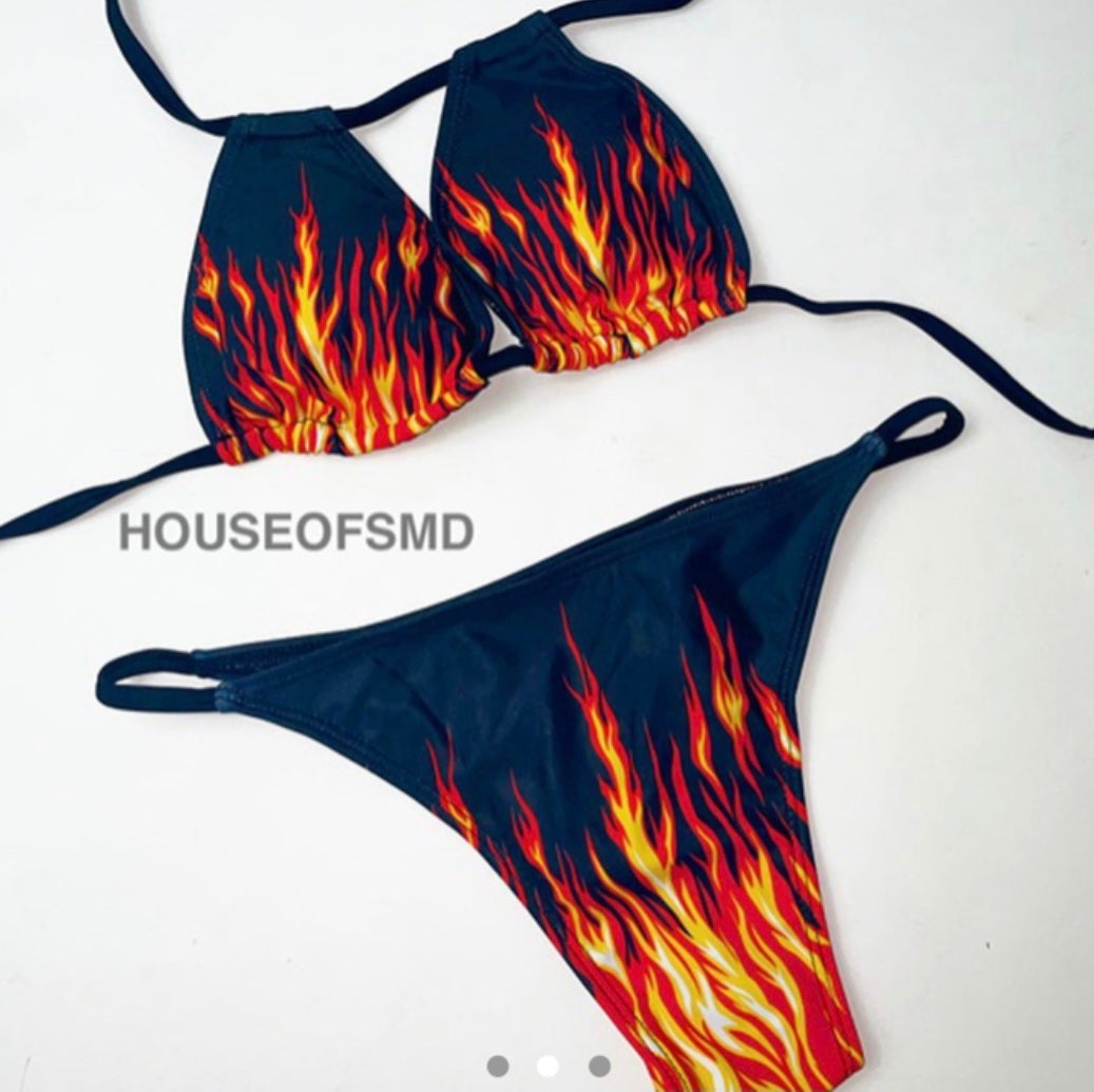 Flame print three piece