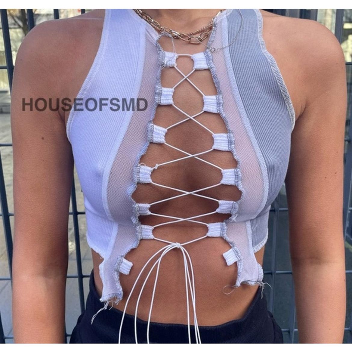 GREY RAW HEM CROP TOP