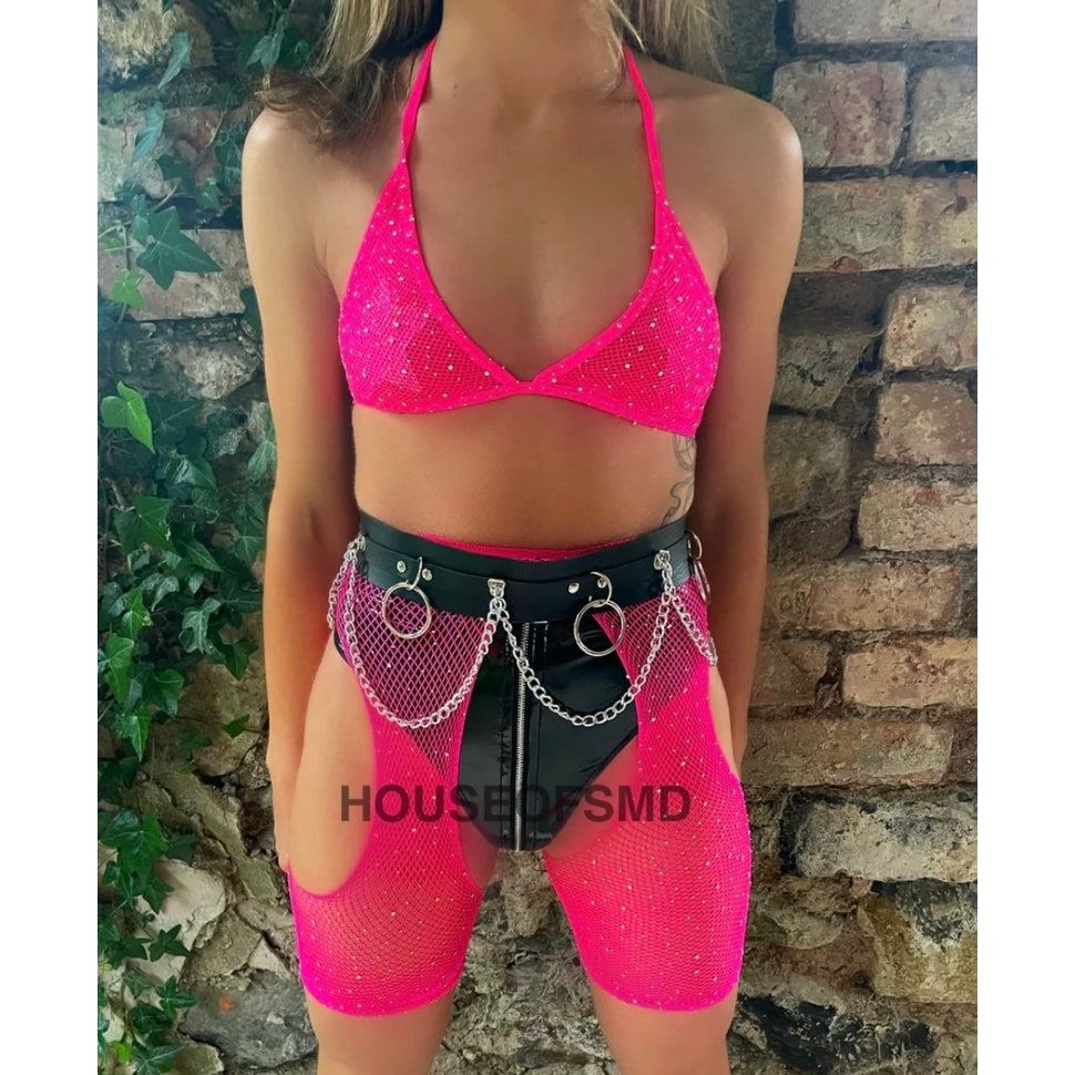 PINK FISHNET CHAPS