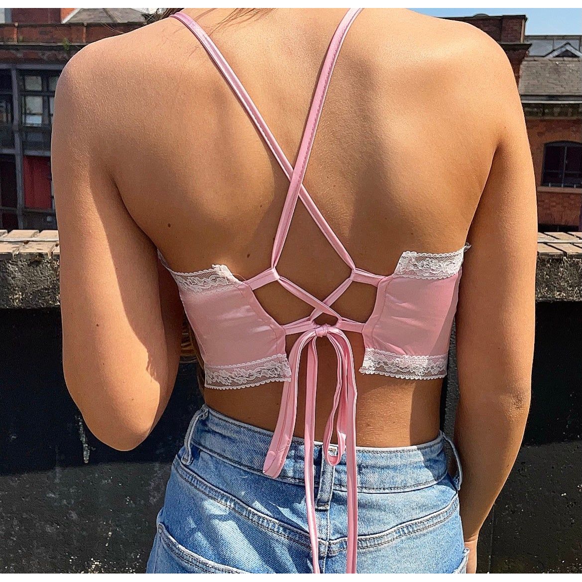 BABY PINK SATIN BANDANA TOP