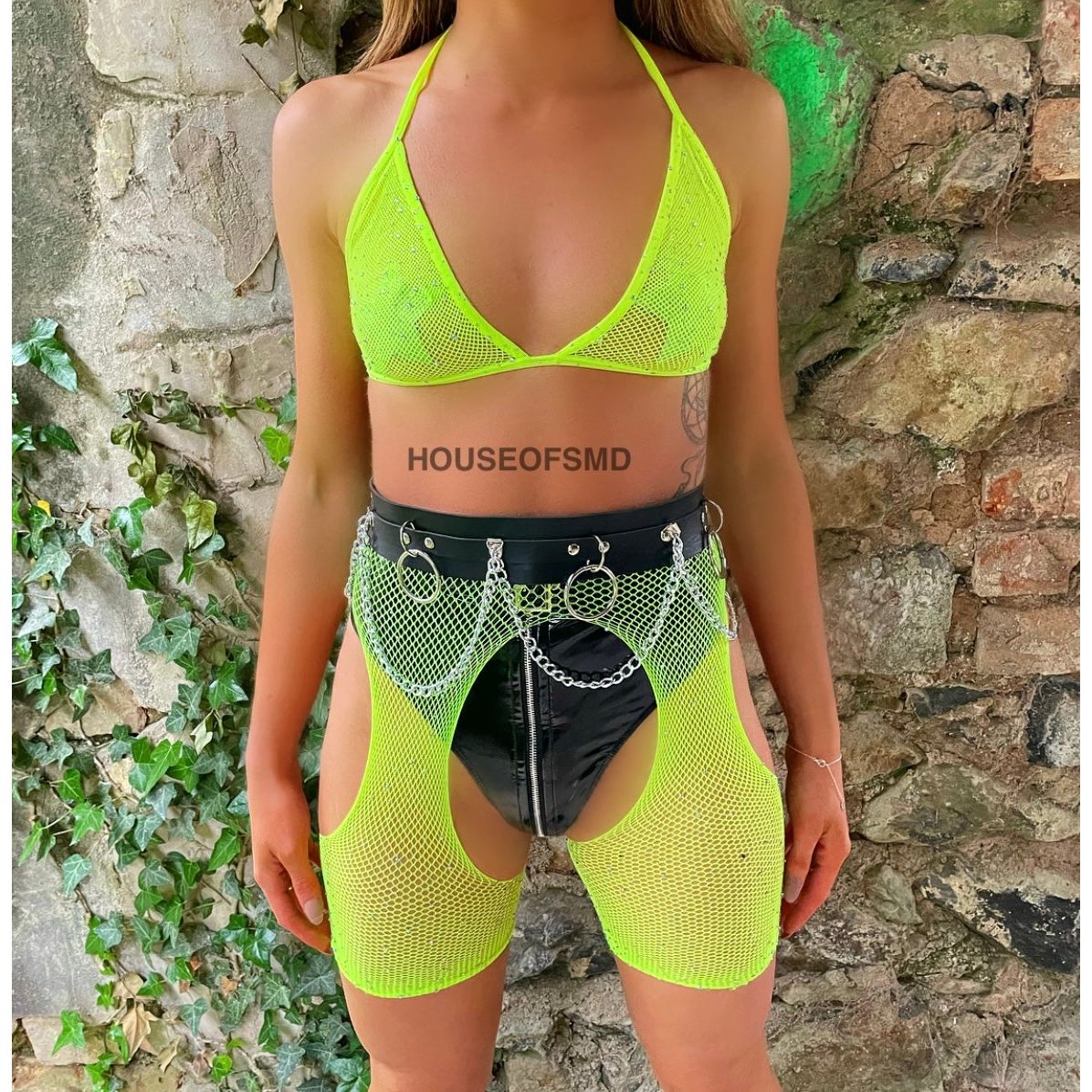 NEON YELLOW FISHNET TWO PIECE