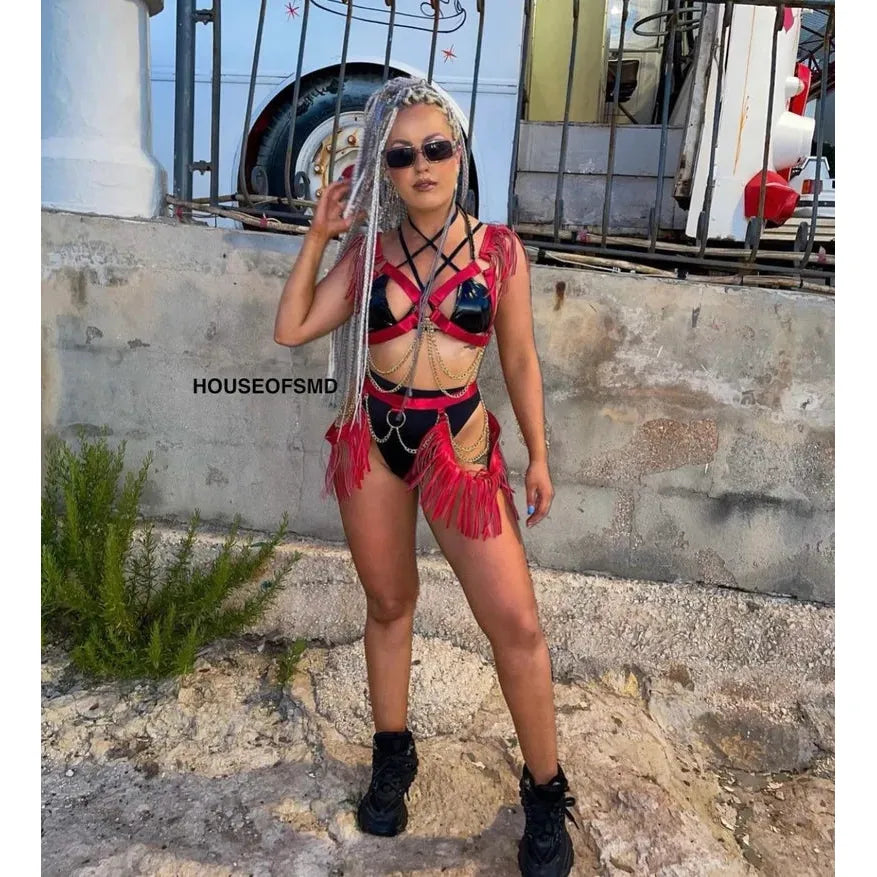 TWO PIECE FESTIVAL HARNESS - RED