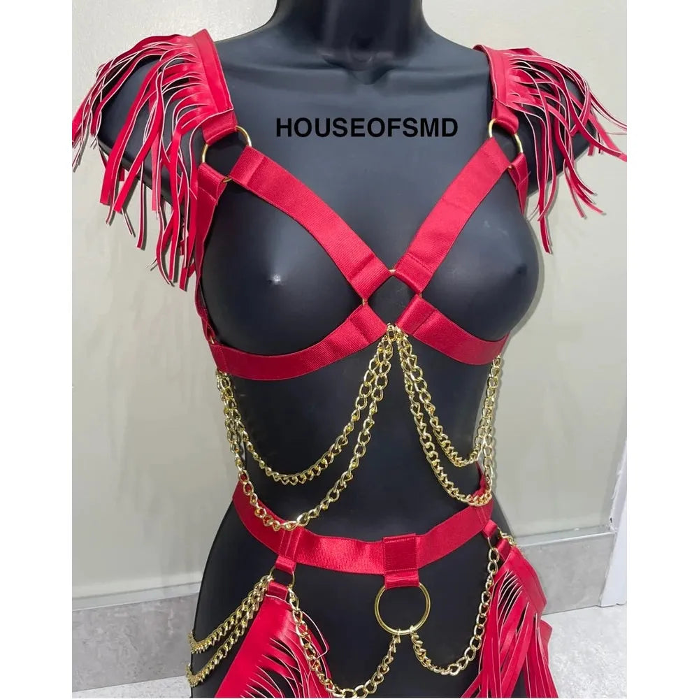 TWO PIECE FESTIVAL HARNESS - RED