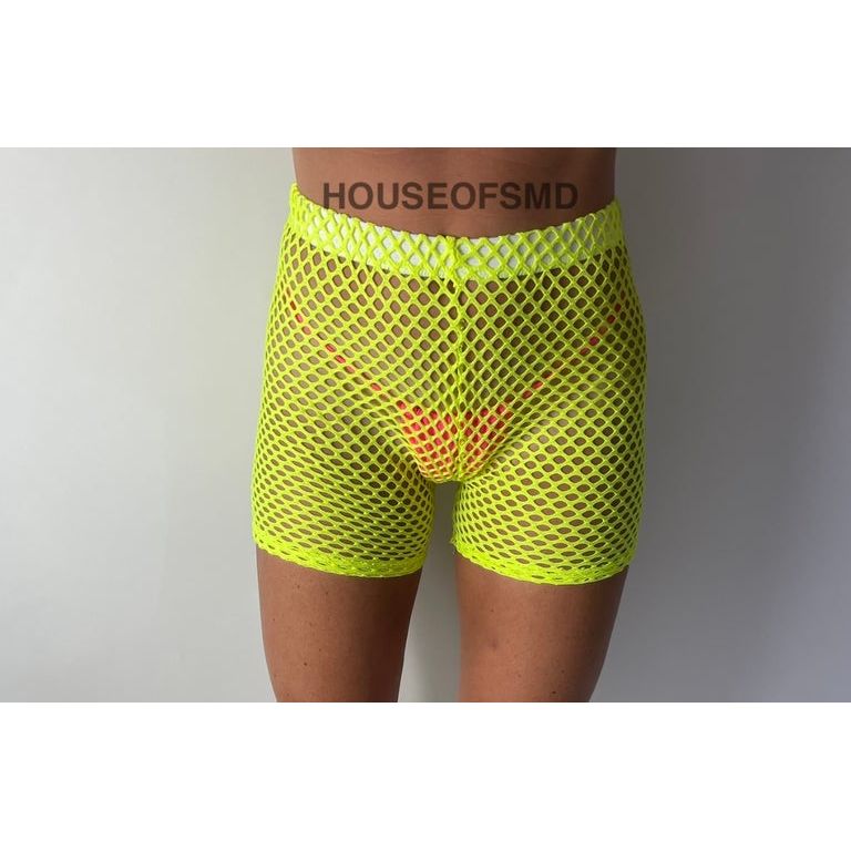 Yellow fishnet shorts