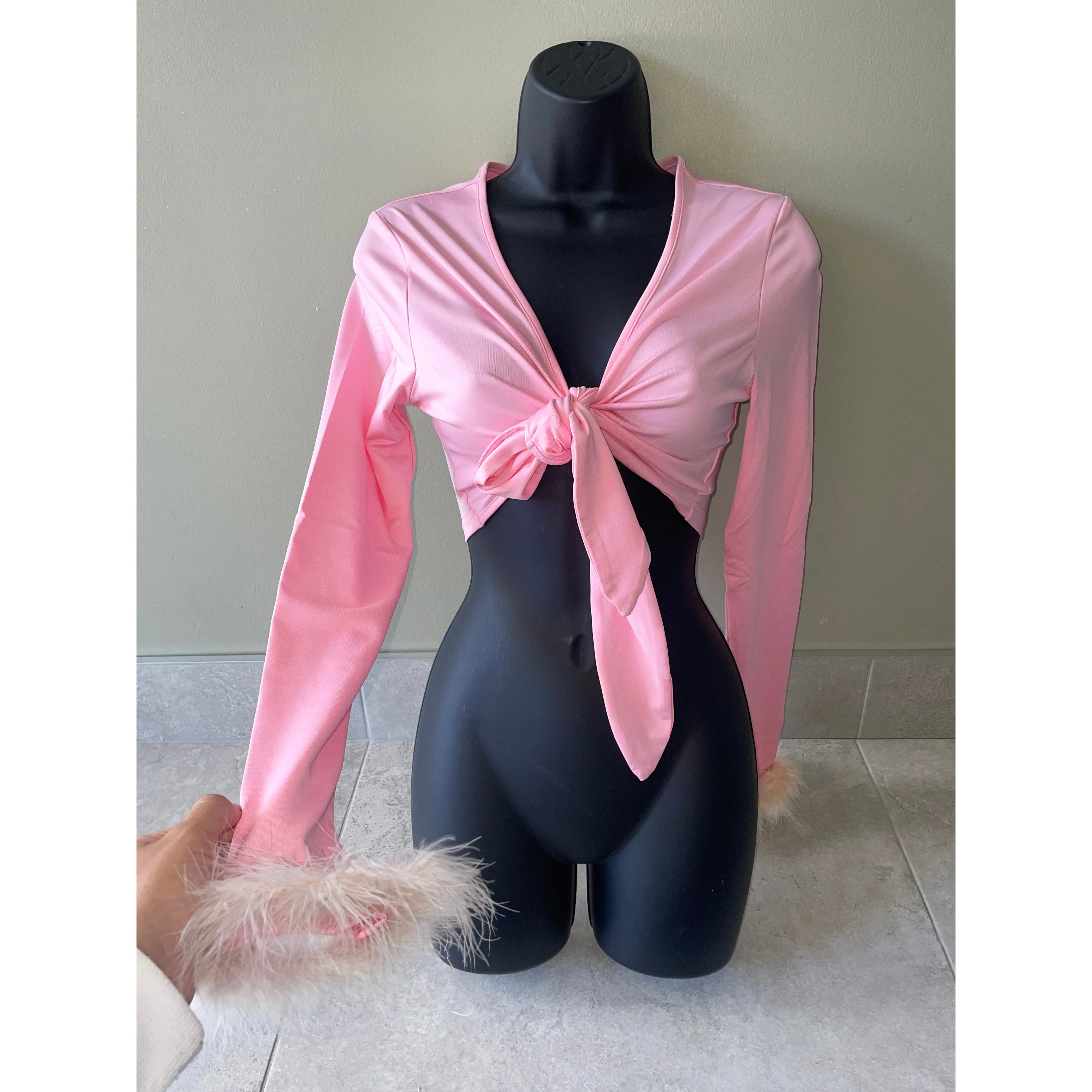 Pink fluffy tie up top