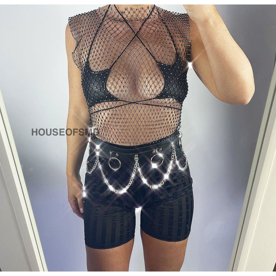 DIAMANTÉ FISHNET TOP- BLACK