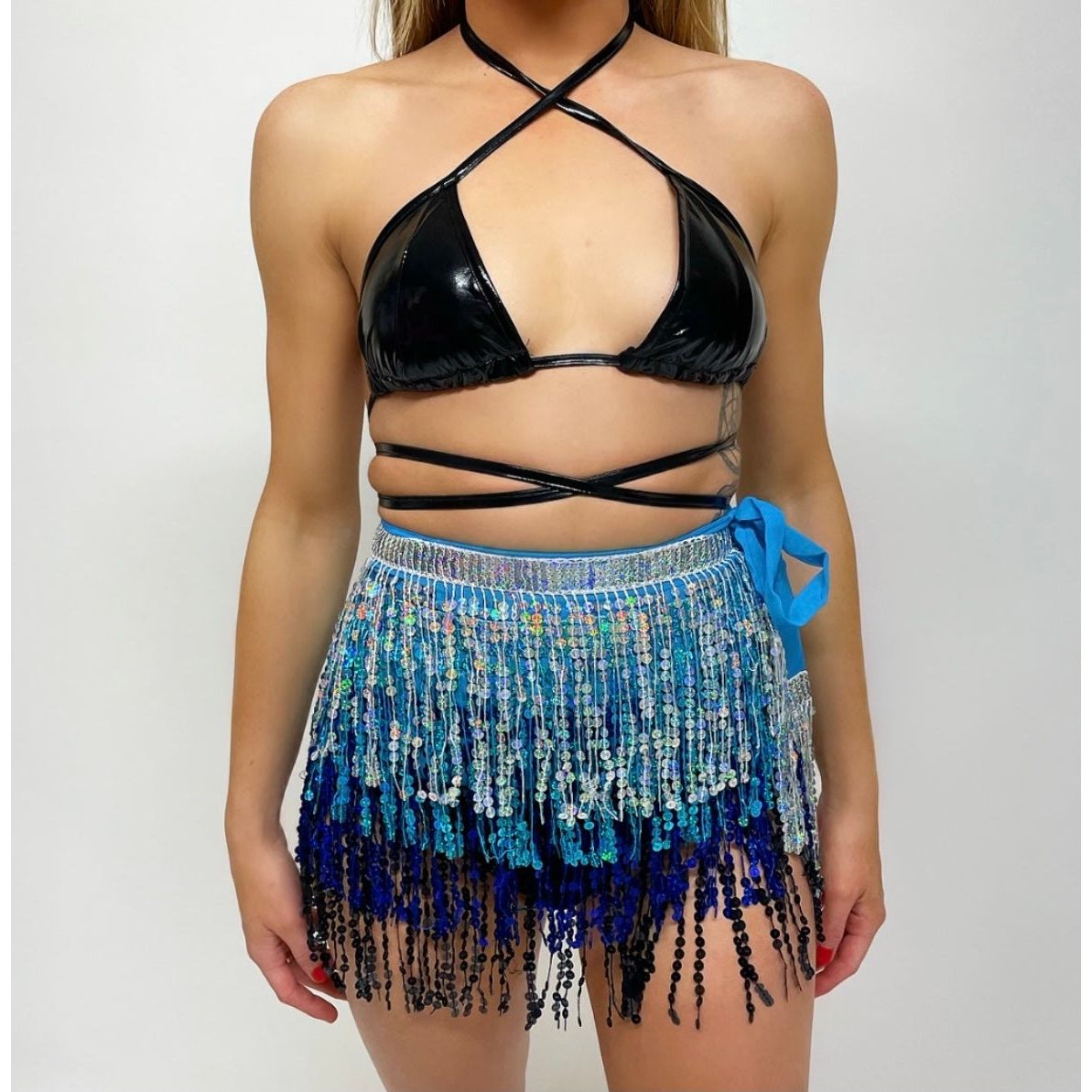 BLUE MULTICOLOURED TASSEL SKIRT