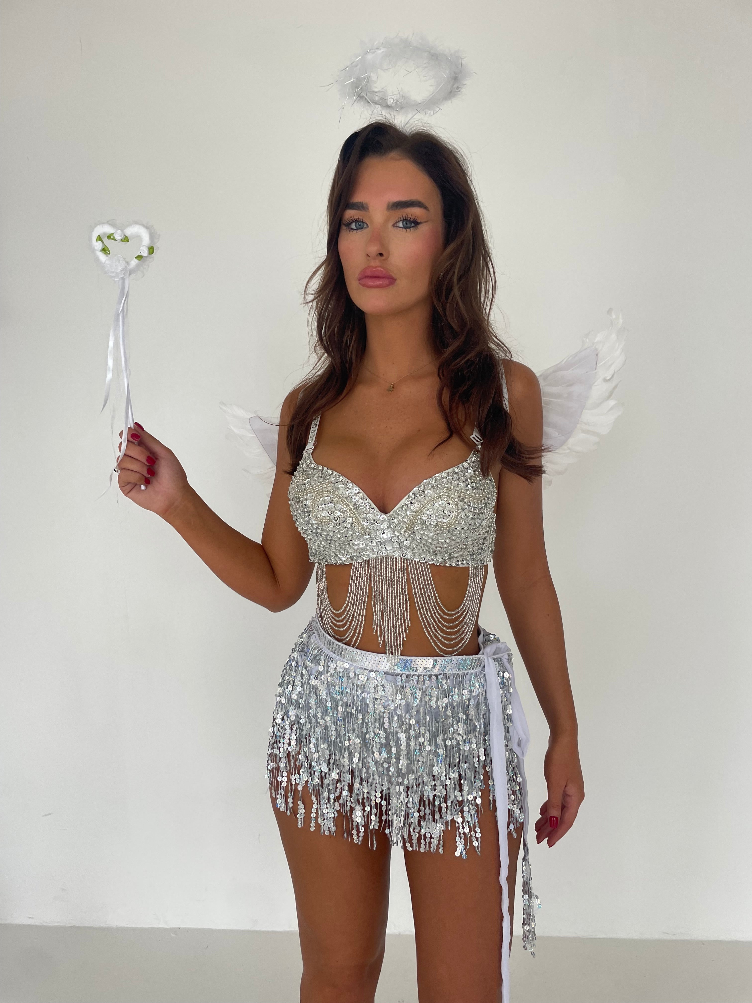 WHITE ANGEL COSTUME, HALLOWEEN OUTFIT, FANCY DRESS, ANGEL WINGS