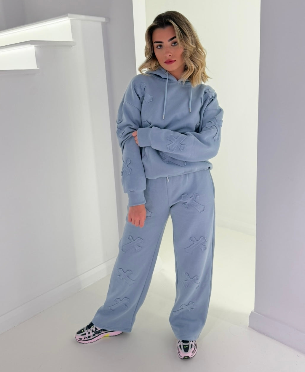 BLUE OVERSIZED STRAIGHT LEG TRACKSUIT, WOMENS LOUNGEWEAR