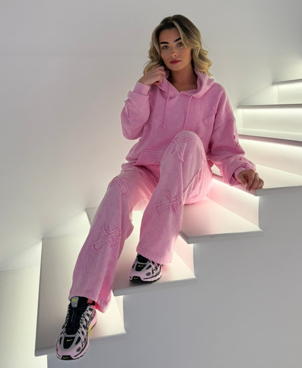 PINK ACID WASH OVERSIZE TRACKSUIT, STRAIGHT LEG/ LOUNGEWEAR