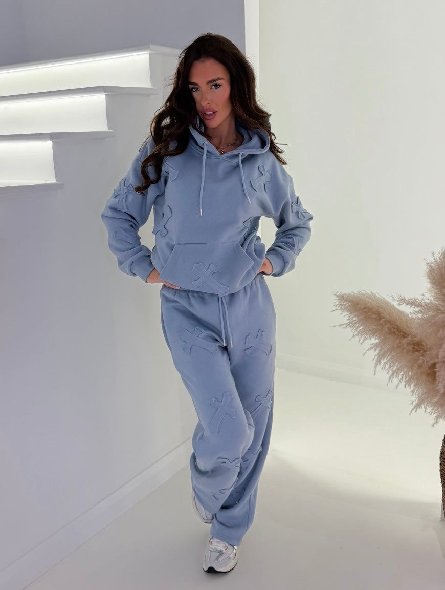 BLUE OVERSIZED STRAIGHT LEG TRACKSUIT, WOMENS LOUNGEWEAR