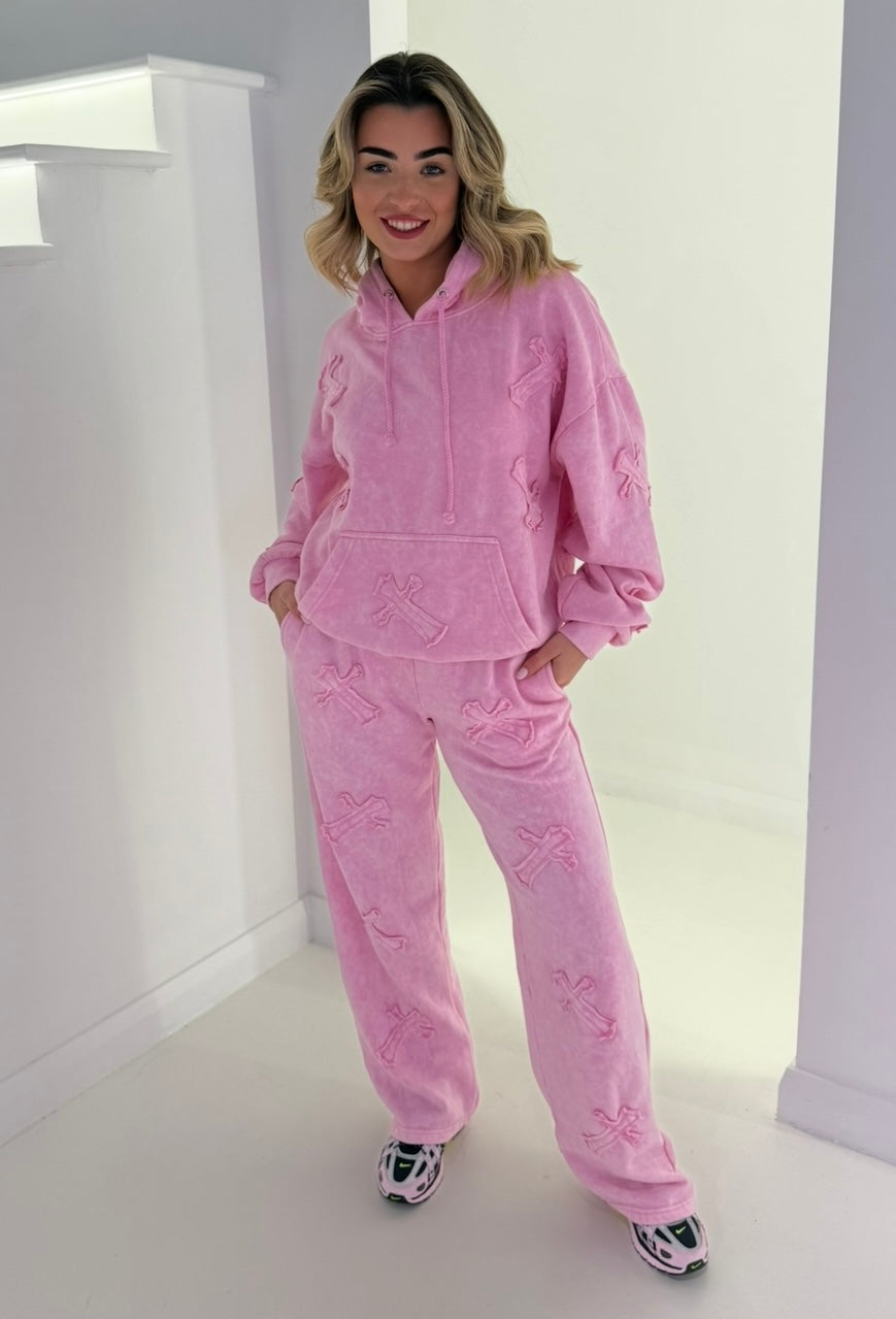 PINK ACID WASH OVERSIZE TRACKSUIT, STRAIGHT LEG/ LOUNGEWEAR