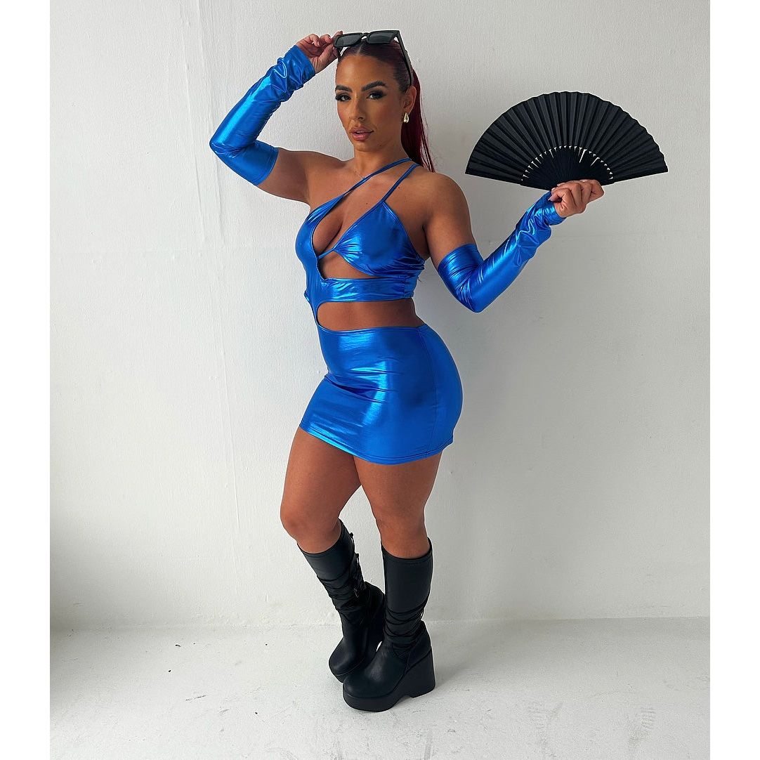 LARIMAR RAVE DRESS ELECTRIC BLUE METALLIC RAVE OUTFIT CUT OUT DRESS