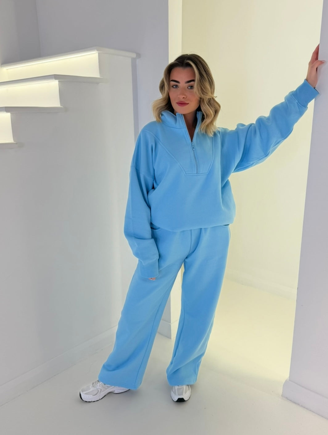 BLUE 1/2 ZIP TRACKSUIT, WOMENS LOUNGEWEAR, OVERSIZE TWO PIECE