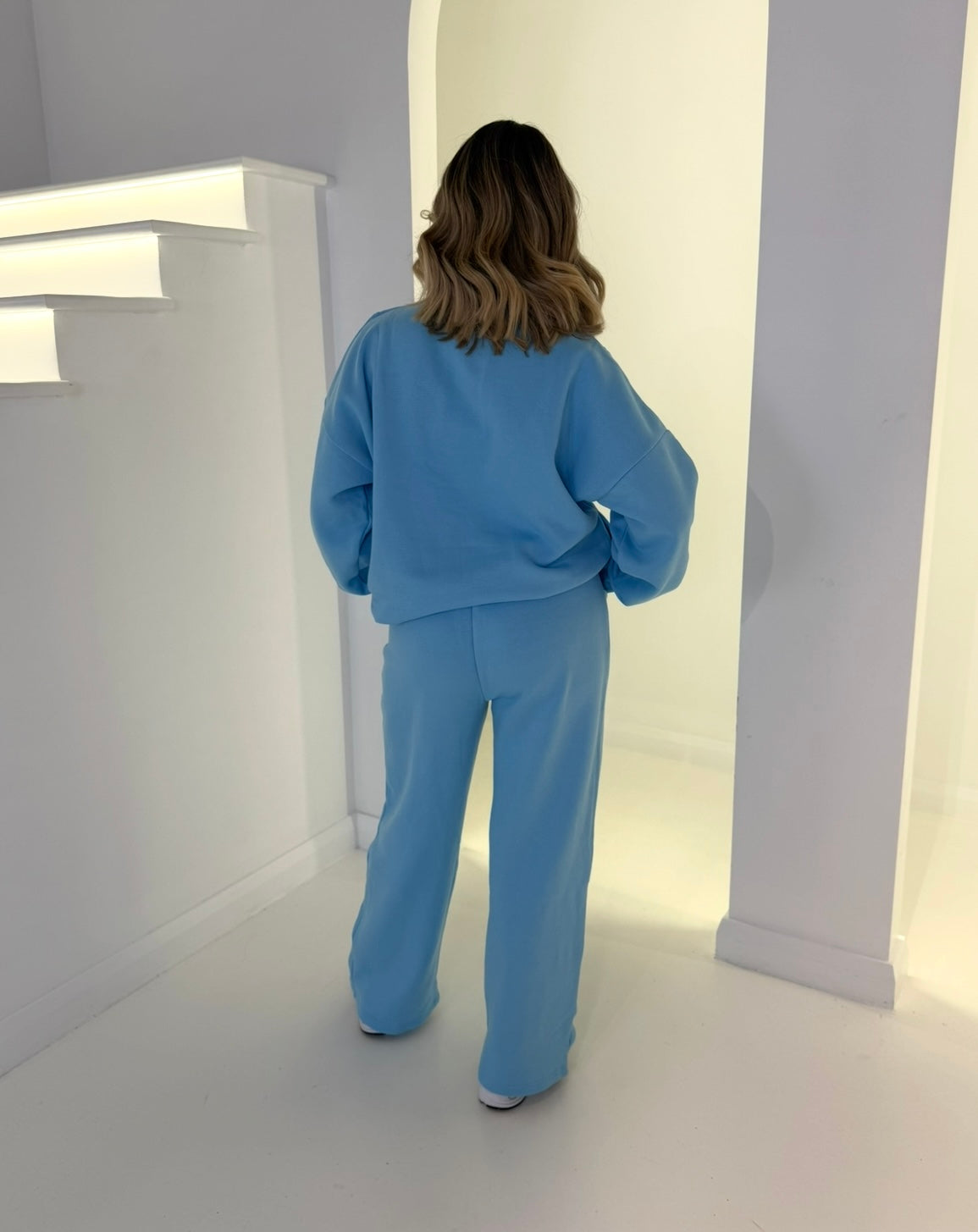 BLUE 1/2 ZIP TRACKSUIT, WOMENS LOUNGEWEAR, OVERSIZE TWO PIECE
