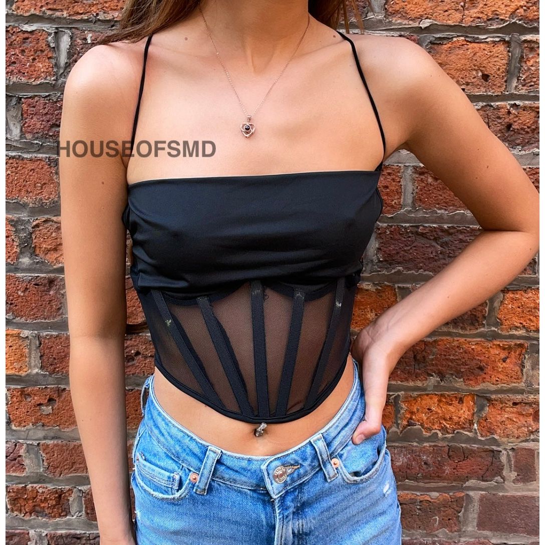 TIE UP CROP TOP- BLACK