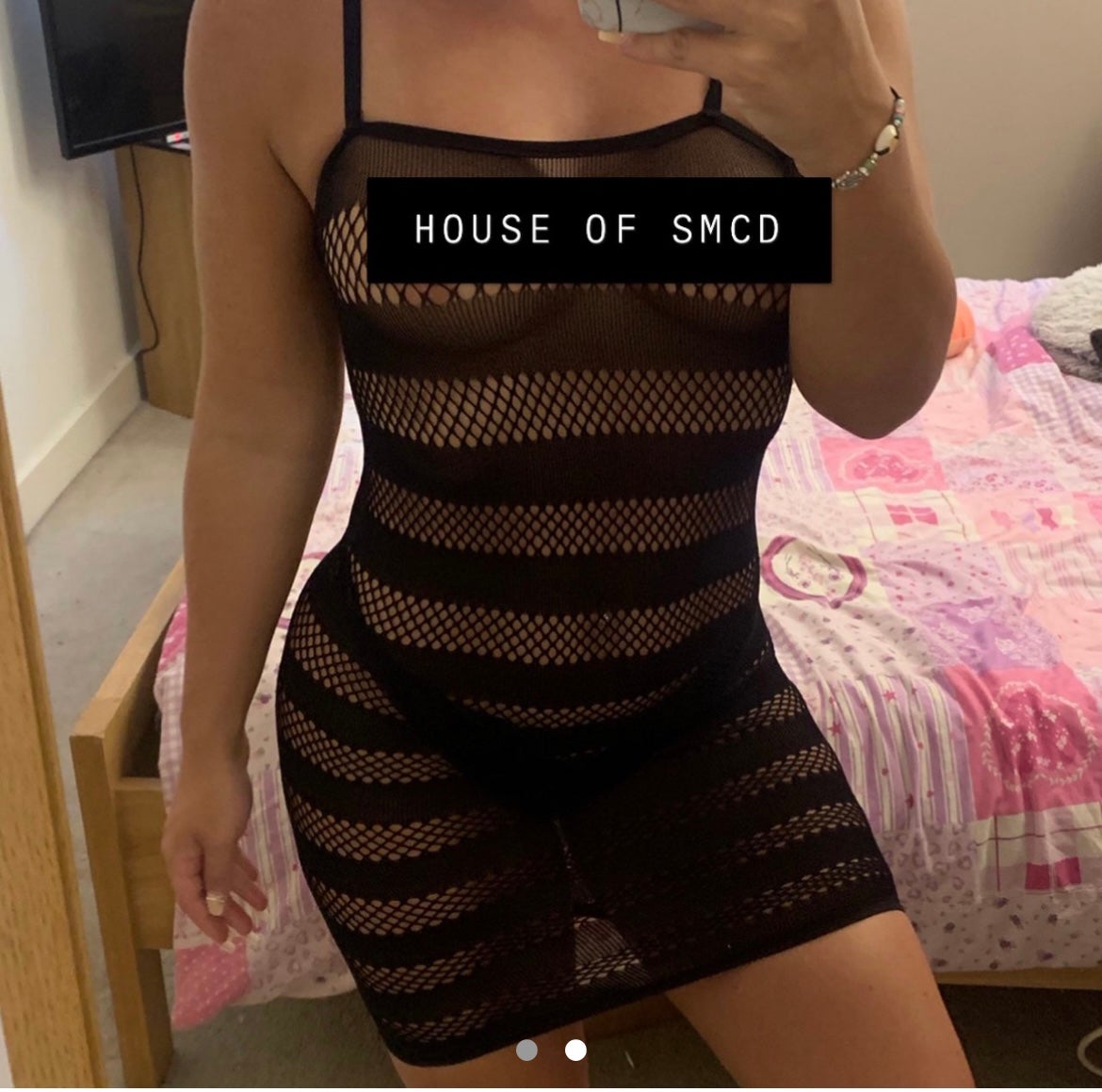 BLACK FISHNET STRIPE DRESS