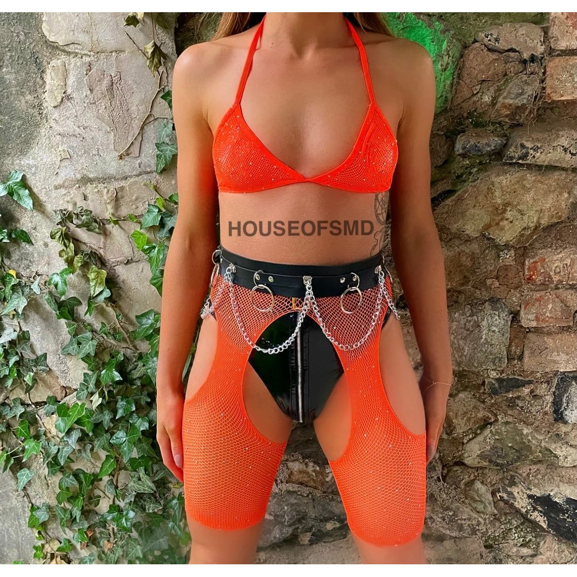 NEON ORANGE FISHNET TWO PIECE