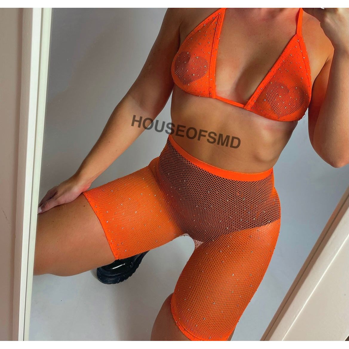 FISHNET TWO PIECE- NEON ORANGE