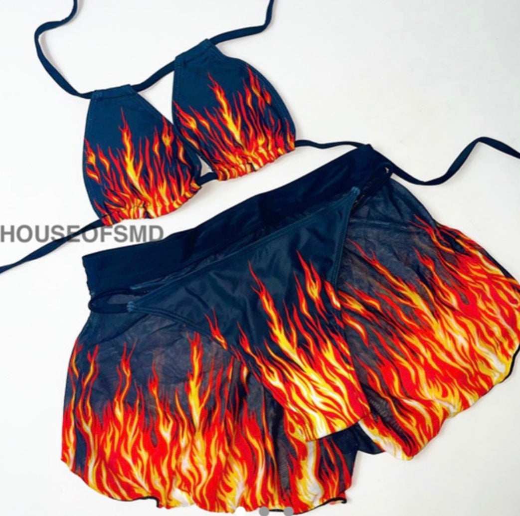 Flame print three piece