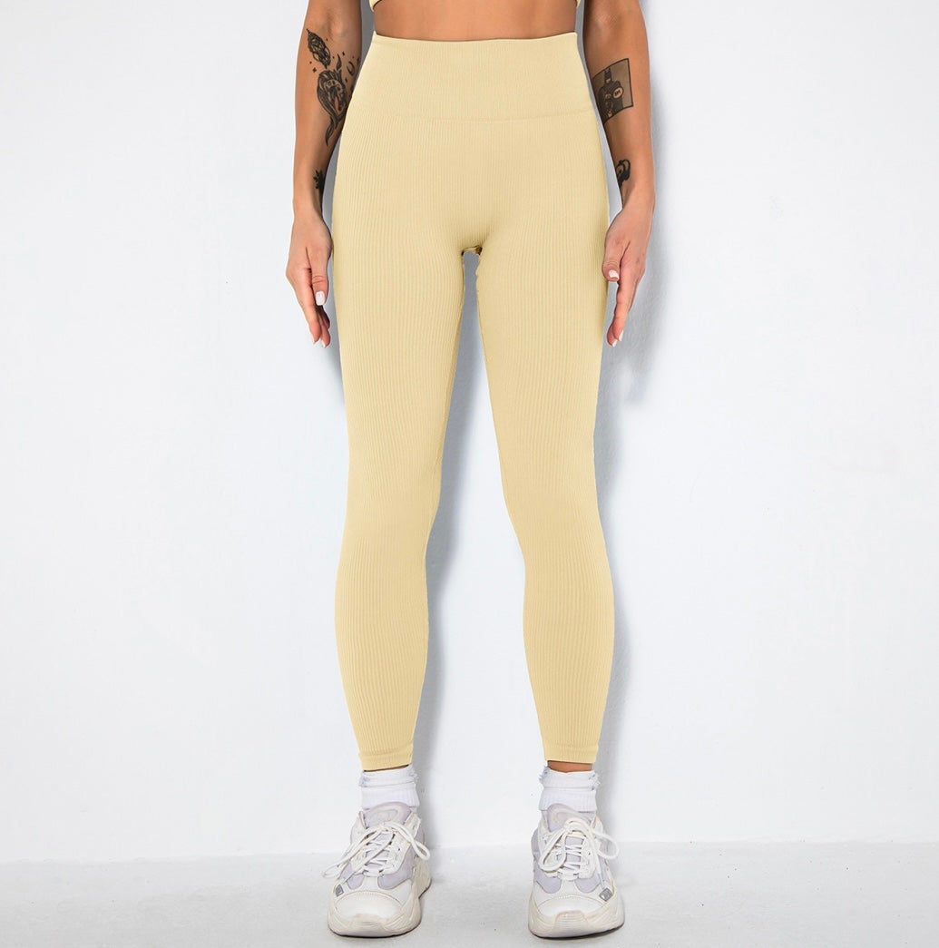 CREAM RIBBED LEGGINGS