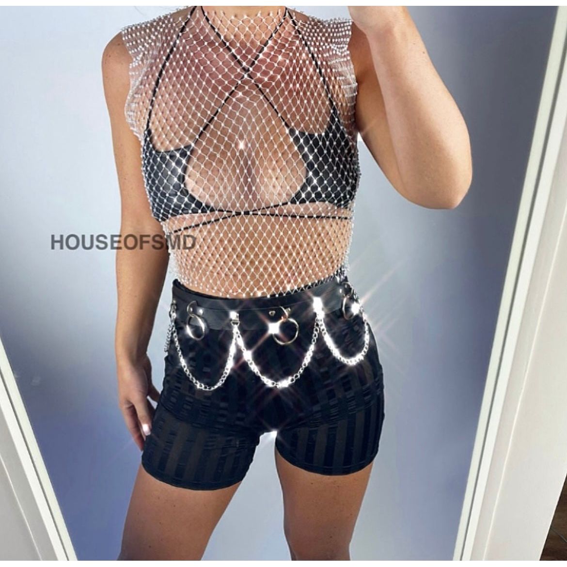 DIAMANTÉ FISHNET TOP- WHITE