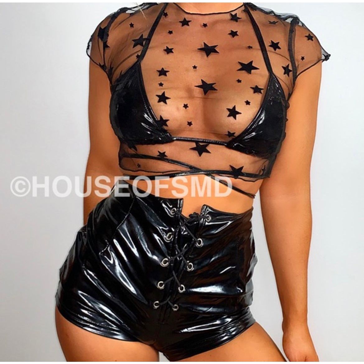 BLACK SHEER STAR CROP TOP