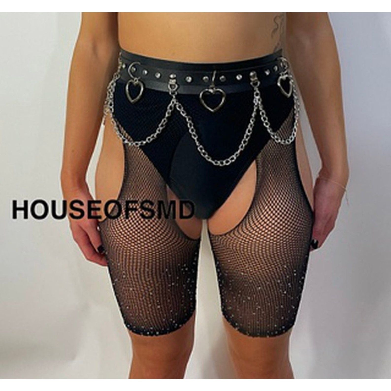 BLACK RHINESTONE FISHNET CHAPS