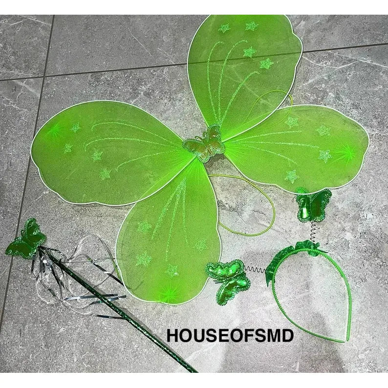 GREEN PIXIE WINGS FANCY DRESS HALLOWEEN SET