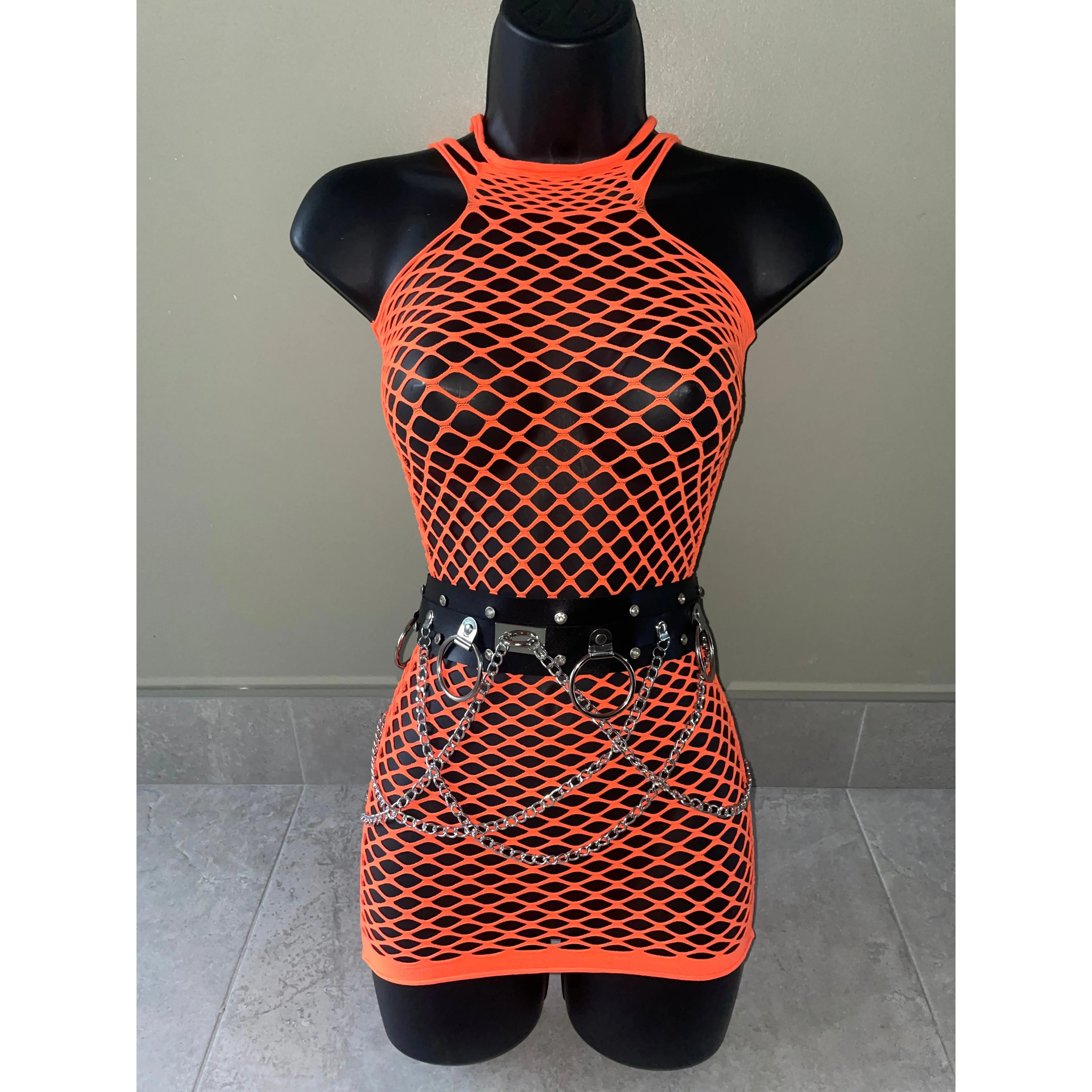 NEON ORANGE FISHNET FESTIVAL DRESS