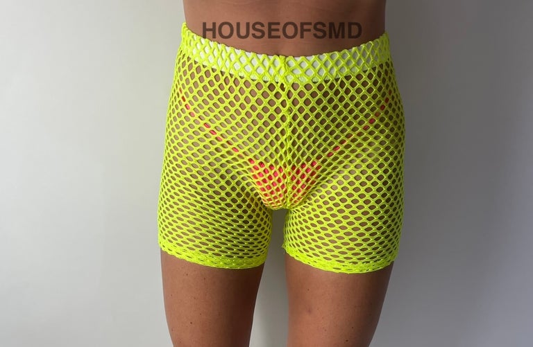 Yellow fishnet shorts