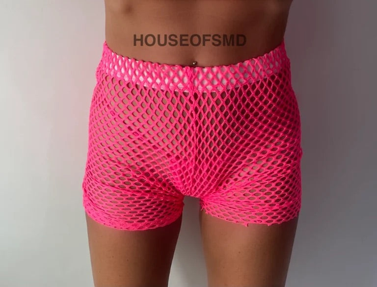 Pink fishnet shorts